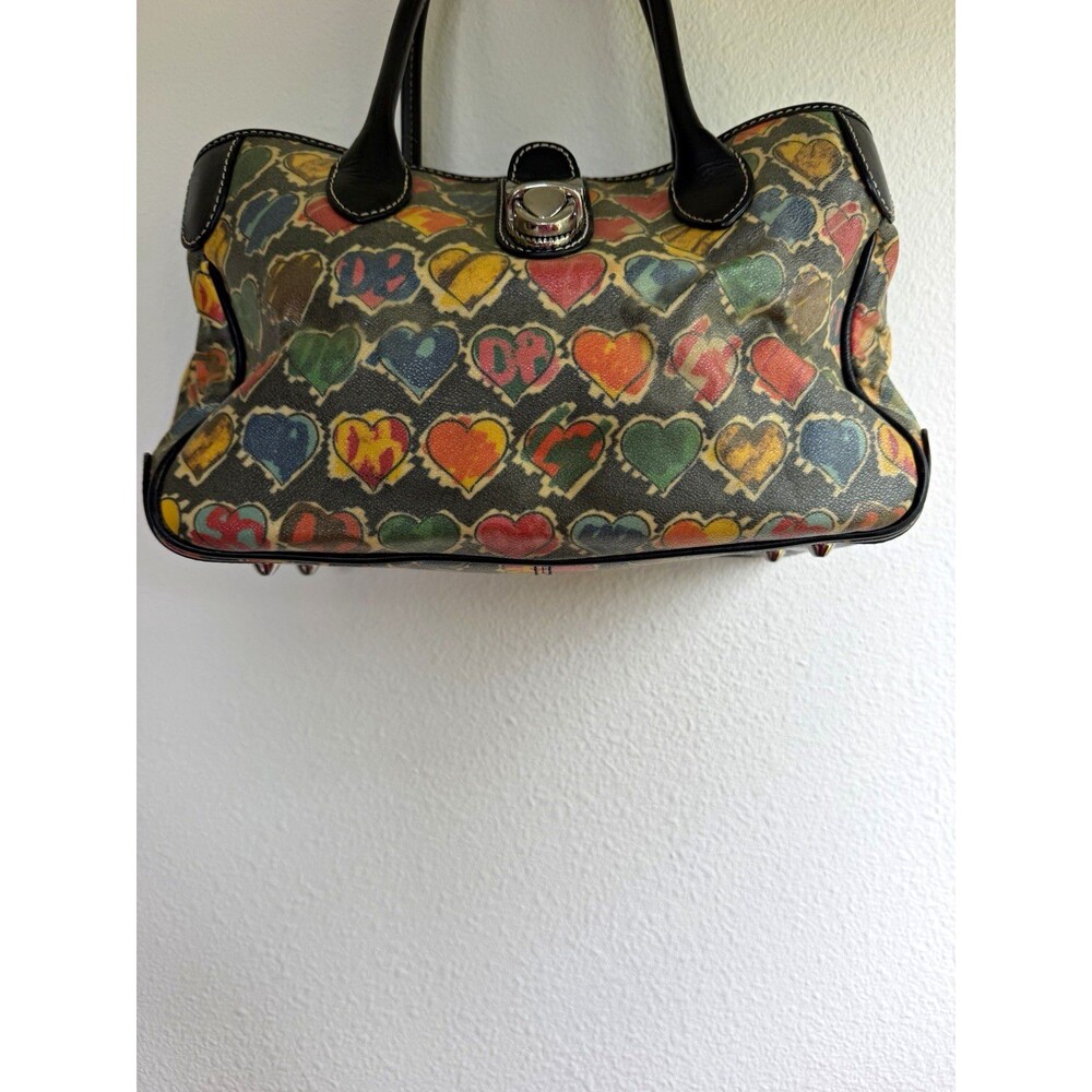 Dooney & Bourke Crayon Hearts Satchel Multicolor Black Leather Y2K Handbag